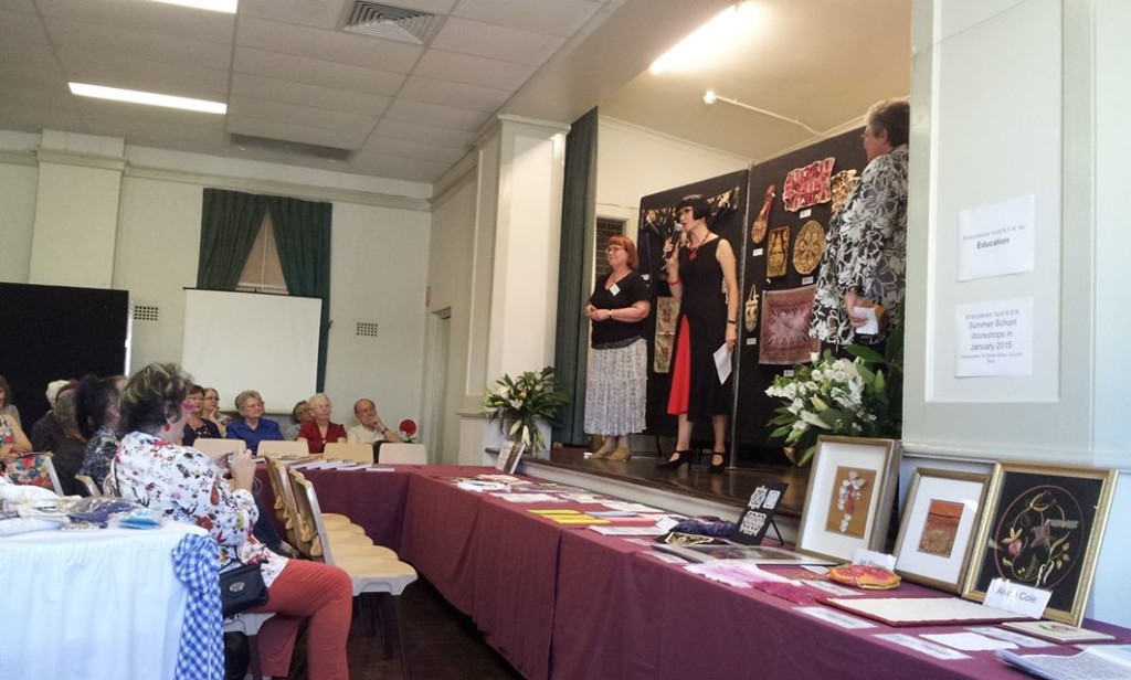 Claudia Chan Shaw opening the Embroiderers Guild NSW exhibition.
