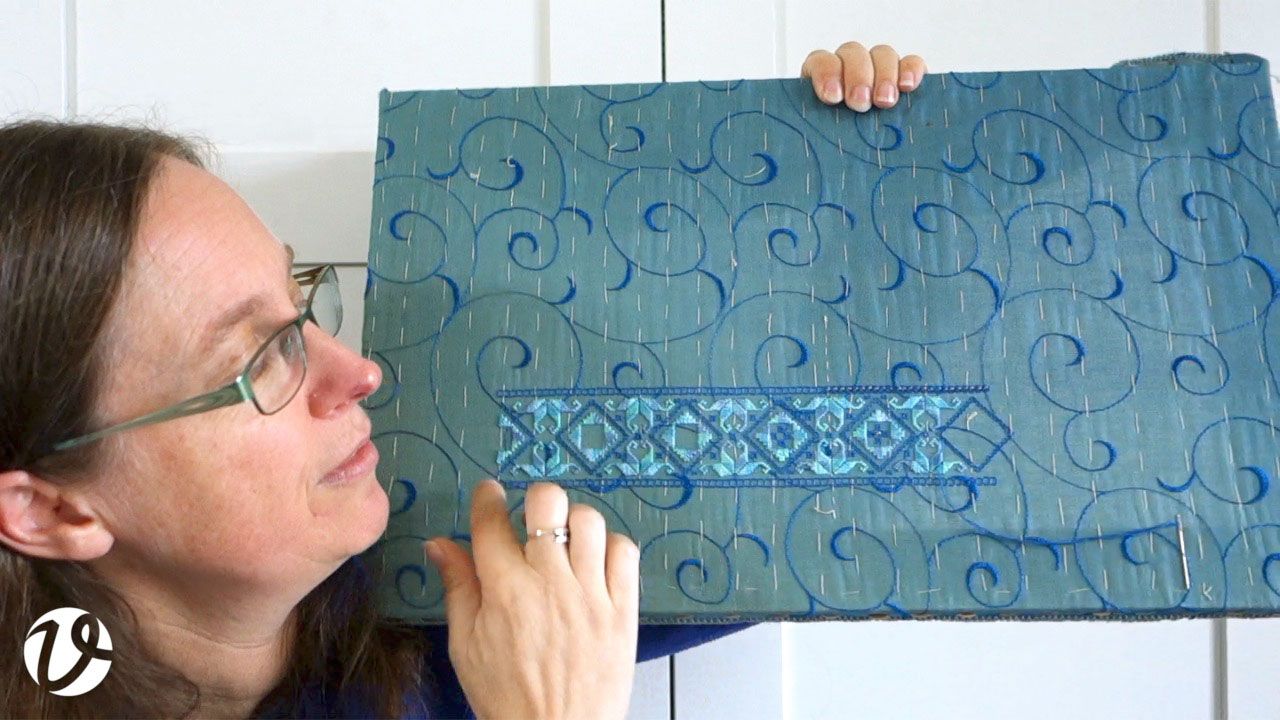 Hardanger with shot organza overlay