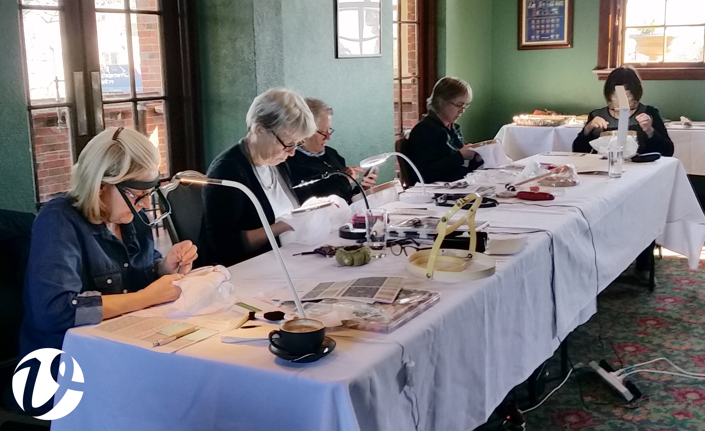 students in an embroidery class